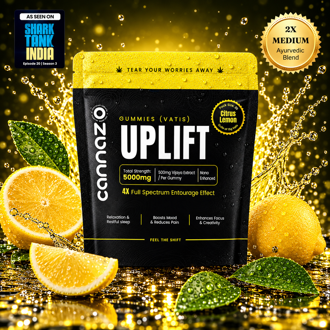Uplift Gummies -CBD DOMINANT | 500mg Citrus/Sour Lemon Vatis | 200mg Active Cannabinoids | Strong Support for Focus, Relaxation & Better Mood